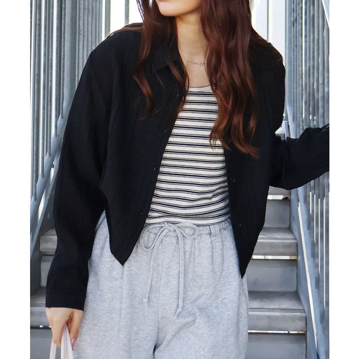 ブラック | 【2点セット】ボーダータンクトップサイドシャーリングシャツセット | SpRay