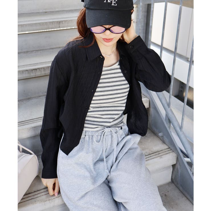 【2点セット】ボーダータンクトップサイドシャーリングシャツセット | SpRay | 詳細画像3 