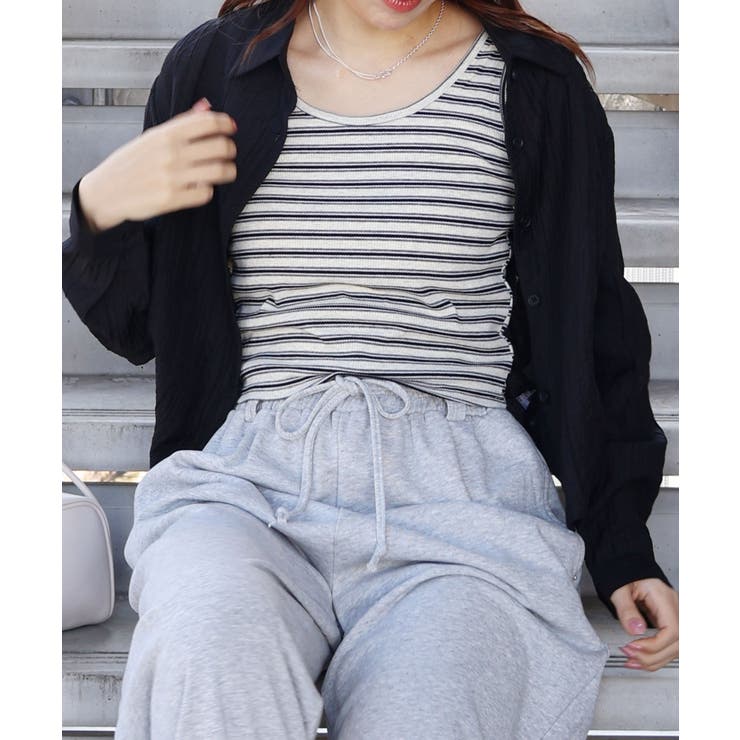 【2点セット】ボーダータンクトップサイドシャーリングシャツセット | SpRay | 詳細画像4 