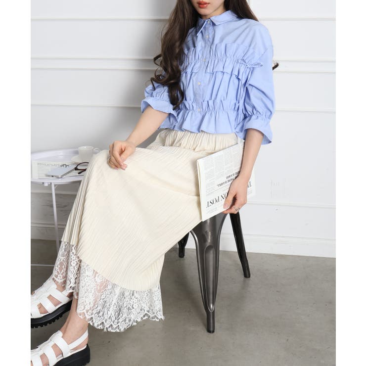 フリル5分袖クロップドシャツ | SpRay | 詳細画像10 