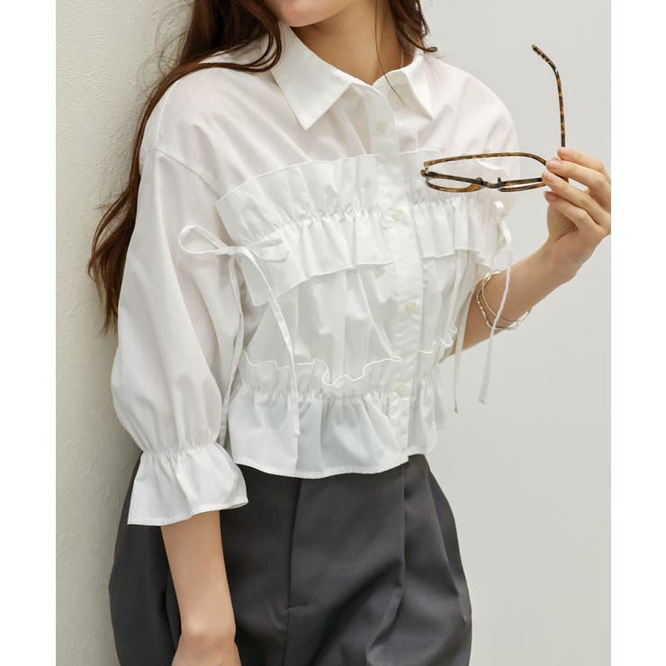 フリル5分袖クロップドシャツ | SpRay | 詳細画像13 