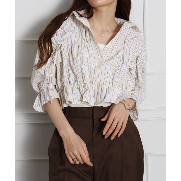 フリル5分袖クロップドシャツ | SpRay | 詳細画像15 