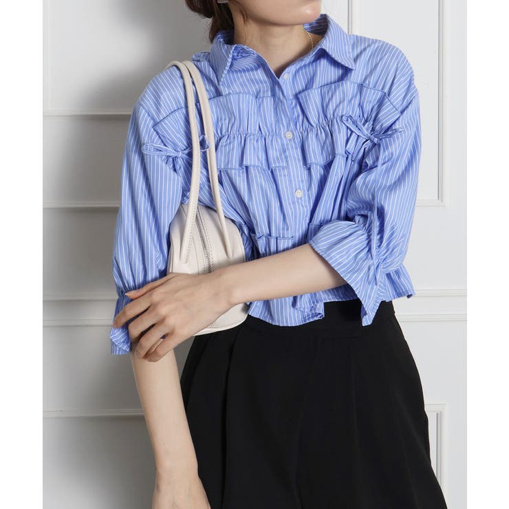 フリル5分袖クロップドシャツ | SpRay | 詳細画像22 