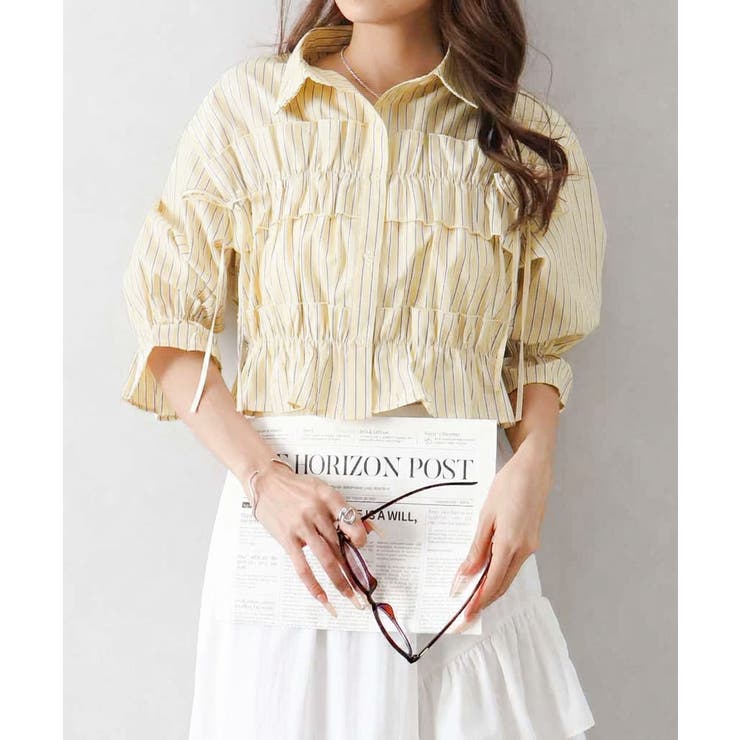 フリル5分袖クロップドシャツ | SpRay | 詳細画像32 