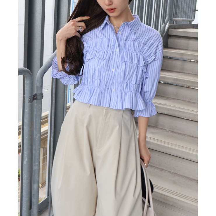 フリル5分袖クロップドシャツ | SpRay | 詳細画像3 