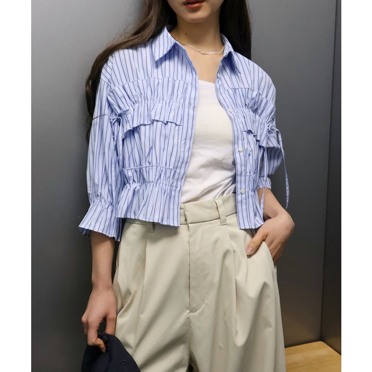 フリル5分袖クロップドシャツ | SpRay | 詳細画像4 