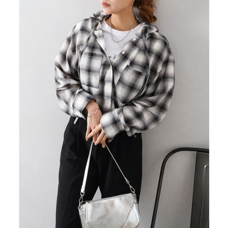 フードショートチェックシャツ | SpRay | 詳細画像9 