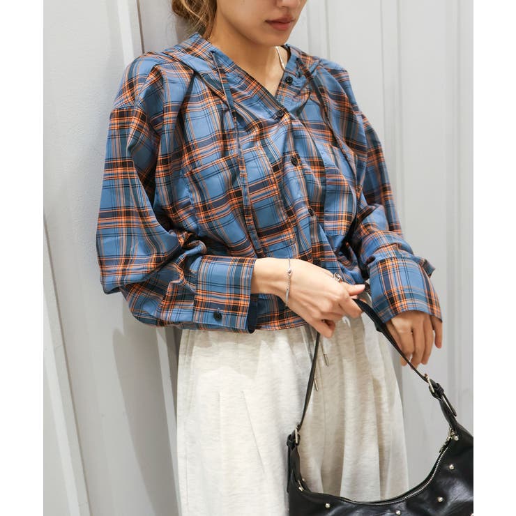 ブルー×オレンジ | フードショートチェックシャツ | SpRay