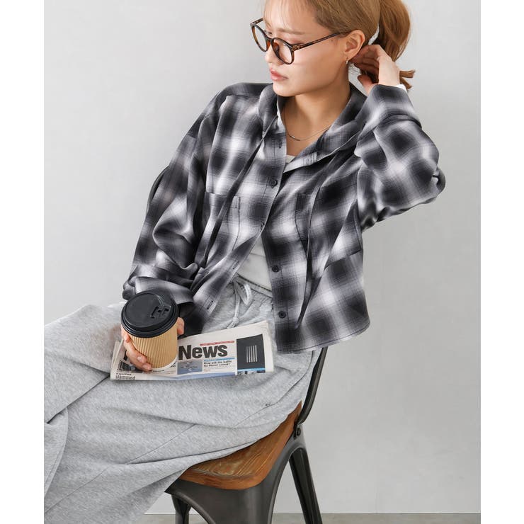 フードショートチェックシャツ | SpRay | 詳細画像3 