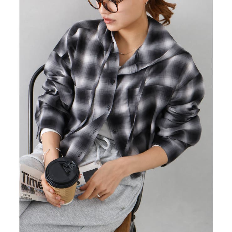 フードショートチェックシャツ | SpRay | 詳細画像4 