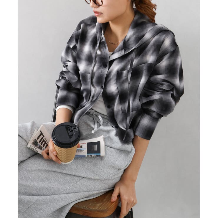 フードショートチェックシャツ | SpRay | 詳細画像5 