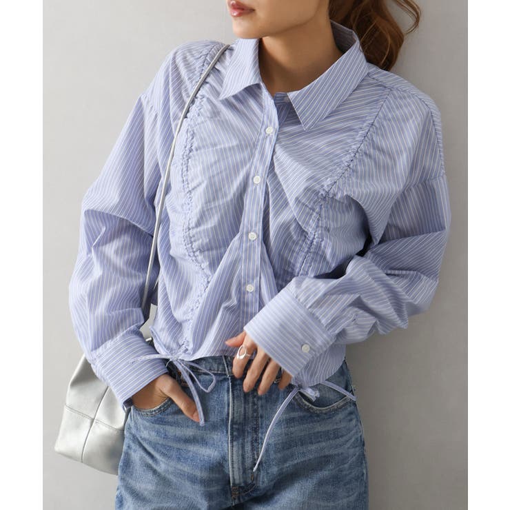 サックス/ホワイト | フロントシャーリングシャツ | SpRay