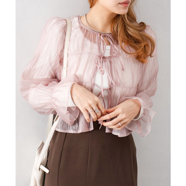 ピンク | シアーリボン2WAYブラウス | SpRay