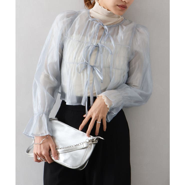 ブルー | シアーリボン2WAYブラウス | SpRay