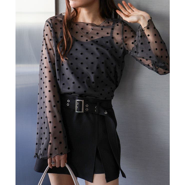 キャミ付フロッキードットロングスリーブ | SpRay | 詳細画像2 