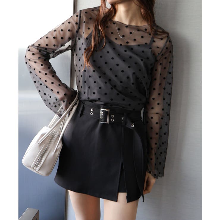 キャミ付フロッキードットロングスリーブ | SpRay | 詳細画像3 