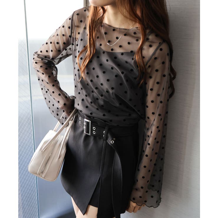 キャミ付フロッキードットロングスリーブ | SpRay | 詳細画像4 