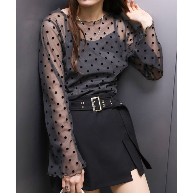 キャミ付フロッキードットロングスリーブ | SpRay | 詳細画像6 