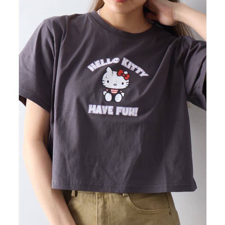 チャコールグレー | KITTYプリントショート丈Tシャツ | SpRay