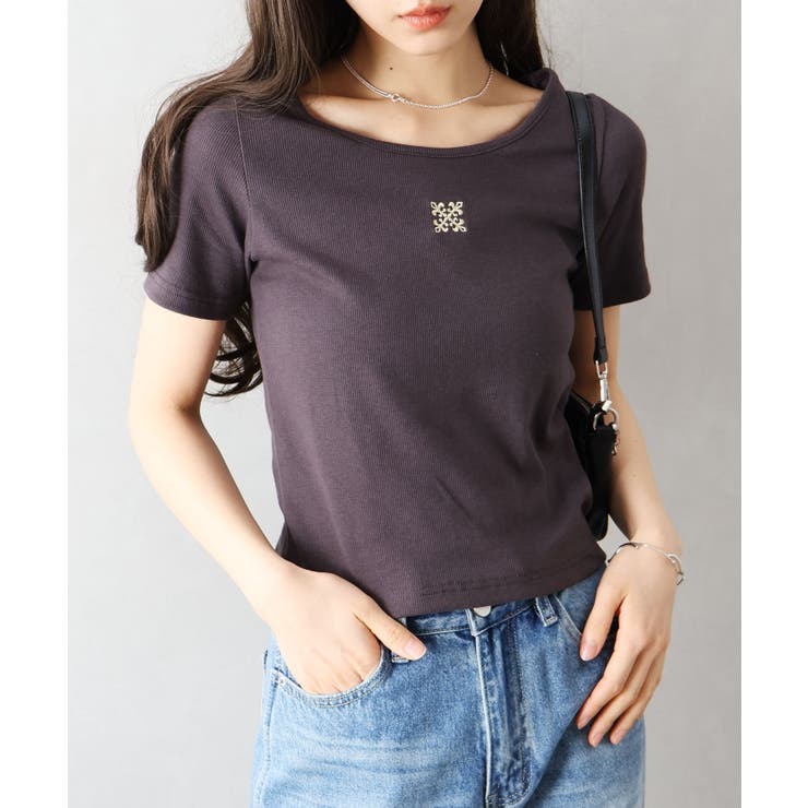 チャコールグレー | テレコ刺繍モチーフTシャツ | SpRay