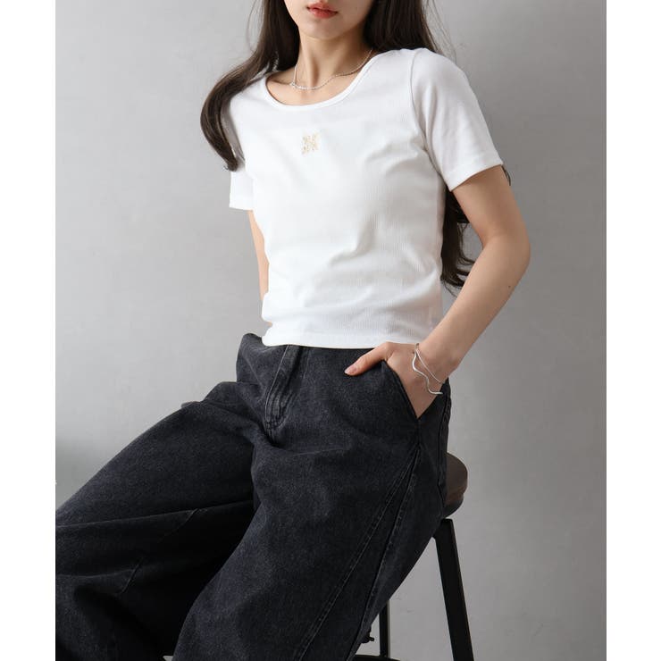 テレコ刺繍モチーフTシャツ | SpRay | 詳細画像4 
