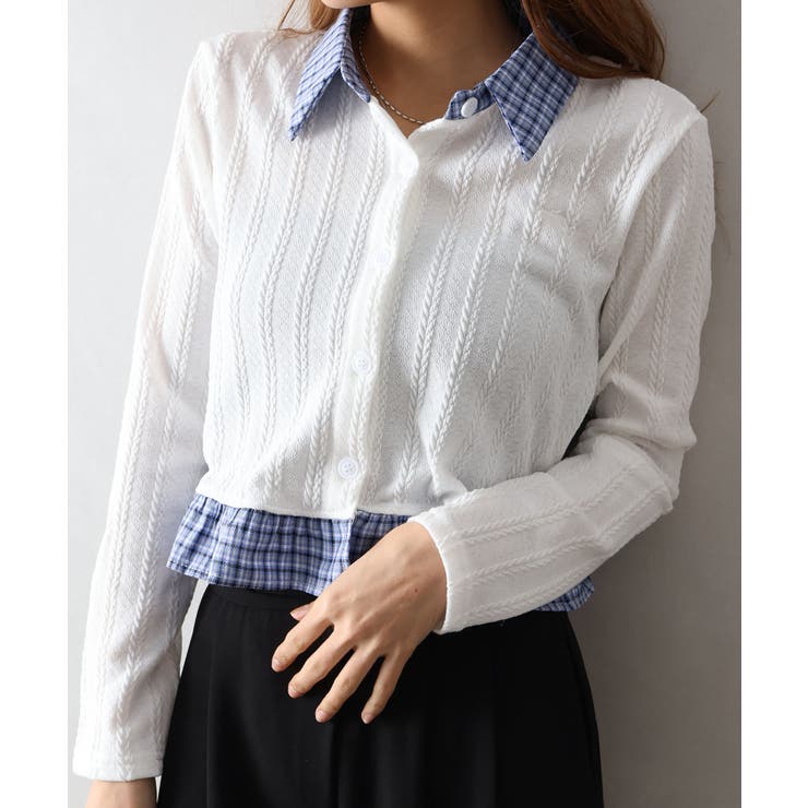 チェック切替フェイクレイヤードカーディガン | SpRay | 詳細画像7 