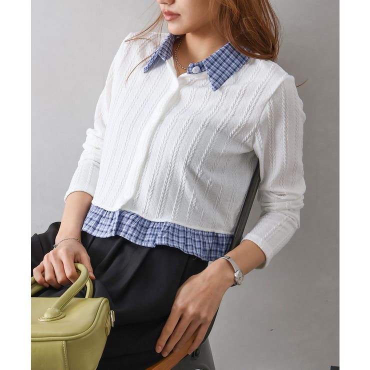 チェック切替フェイクレイヤードカーディガン | SpRay | 詳細画像9 