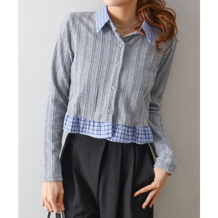 チェック切替フェイクレイヤードカーディガン | SpRay | 詳細画像11 