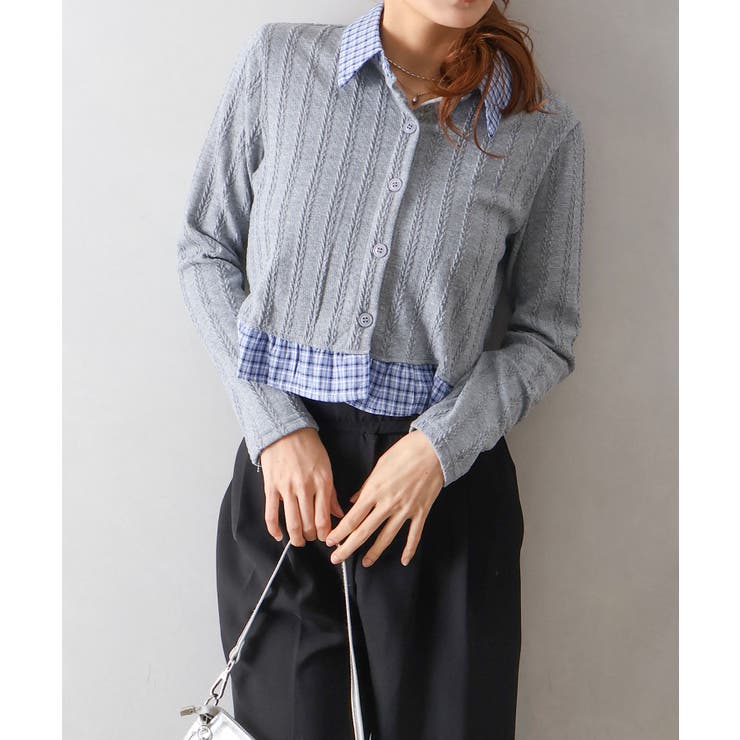 チェック切替フェイクレイヤードカーディガン | SpRay | 詳細画像13 