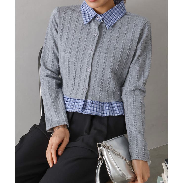 チェック切替フェイクレイヤードカーディガン | SpRay | 詳細画像14 