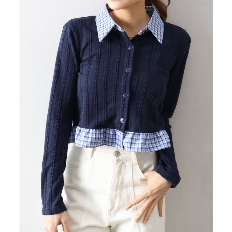 チェック切替フェイクレイヤードカーディガン | SpRay | 詳細画像18 