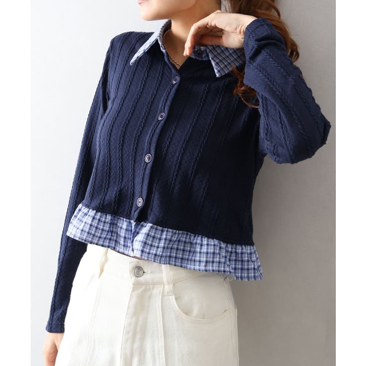 チェック切替フェイクレイヤードカーディガン | SpRay | 詳細画像19 