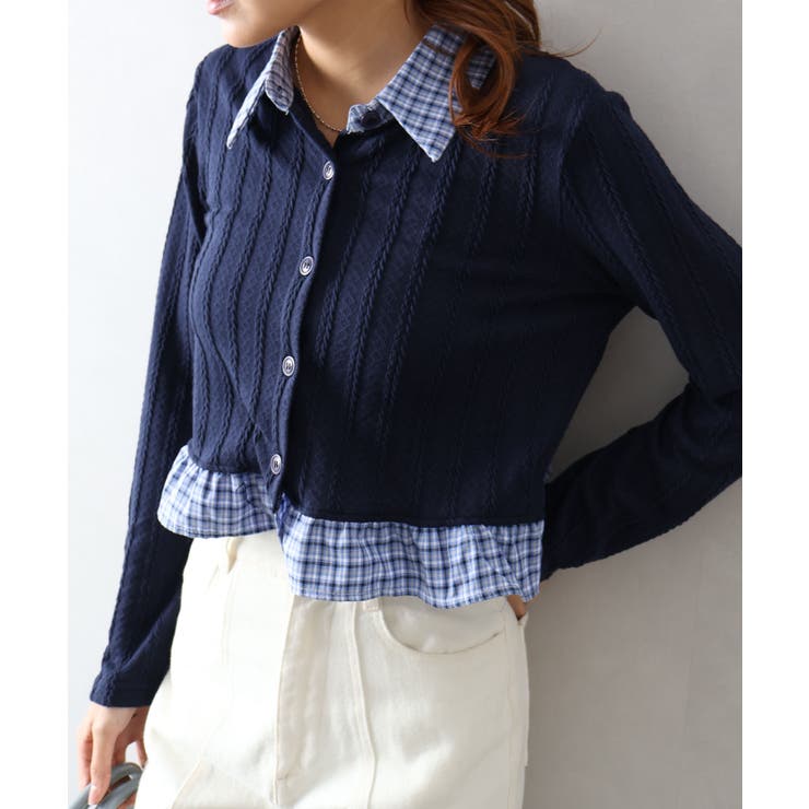 チェック切替フェイクレイヤードカーディガン | SpRay | 詳細画像20 