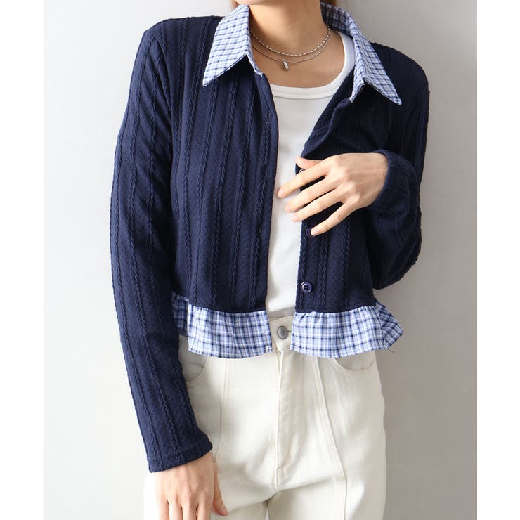 チェック切替フェイクレイヤードカーディガン | SpRay | 詳細画像23 