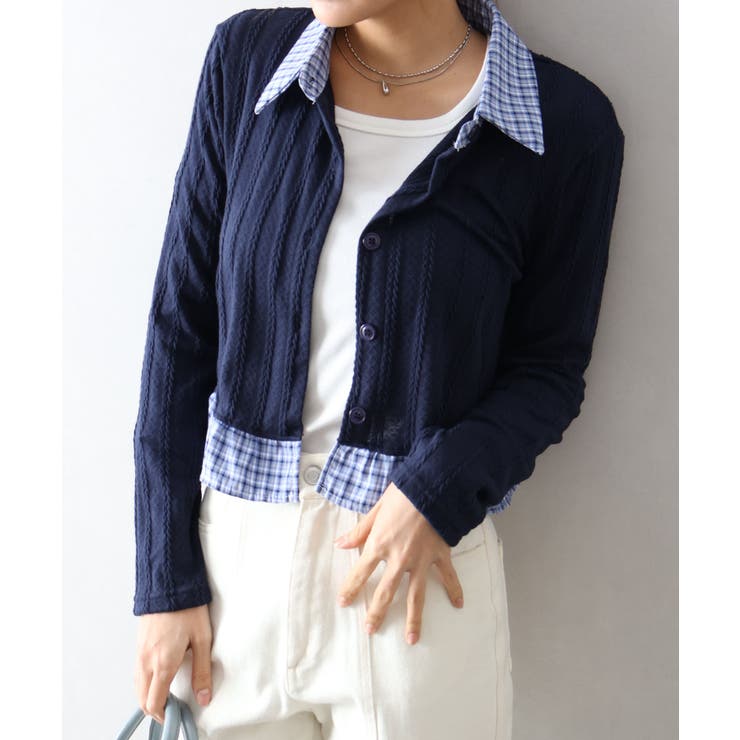 チェック切替フェイクレイヤードカーディガン | SpRay | 詳細画像24 