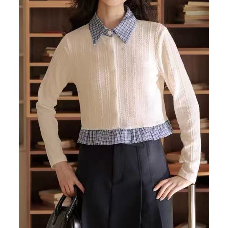 チェック切替フェイクレイヤードカーディガン | SpRay | 詳細画像3 