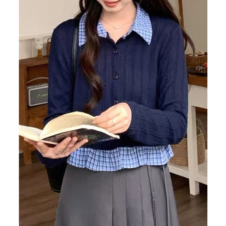 チェック切替フェイクレイヤードカーディガン | SpRay | 詳細画像5 