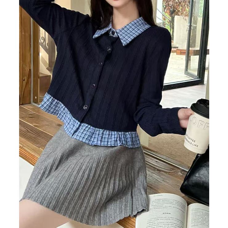 チェック切替フェイクレイヤードカーディガン | SpRay | 詳細画像6 