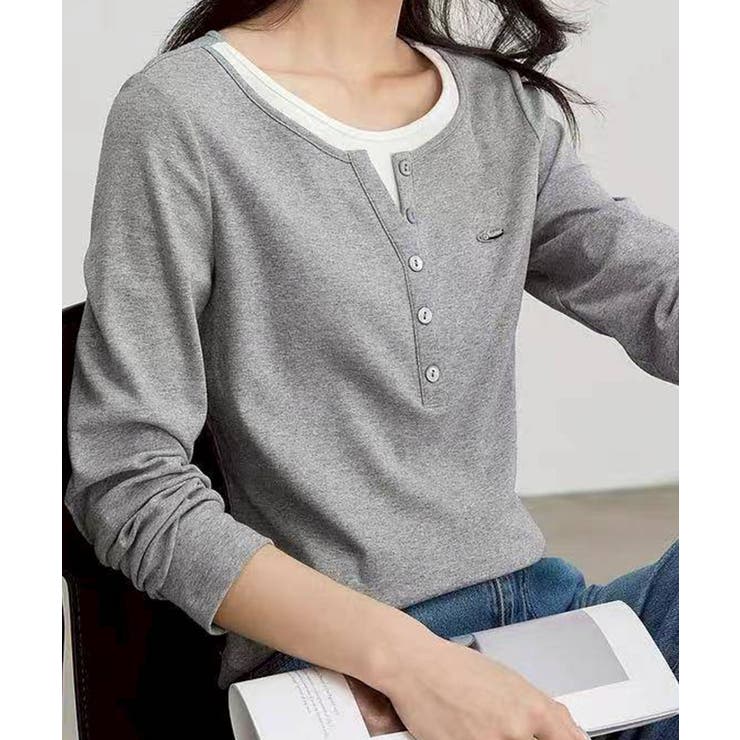 グレー | 配色ヘンリーフェイクレイヤード | SpRay