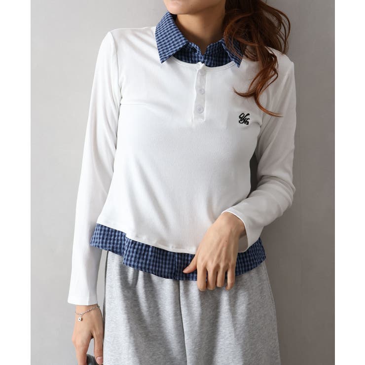 オフホワイト | テレコｘチェックレイヤードスキッパー | SpRay