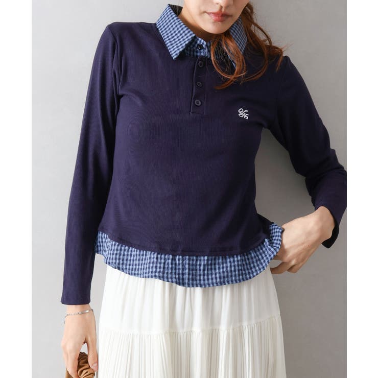 ネイビー | テレコｘチェックレイヤードスキッパー | SpRay