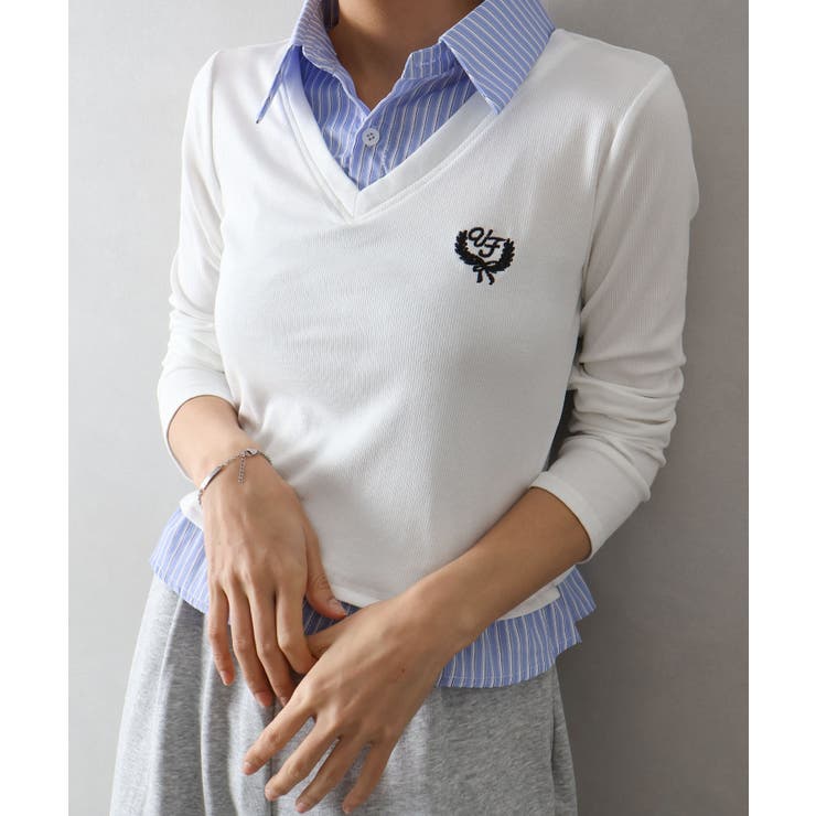 オフホワイト | テレコｘストライプレイヤードプルオーバー | SpRay