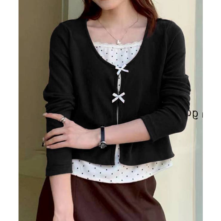 チャコールグレー | ドットインナーリボンフェイクレイヤード | SpRay