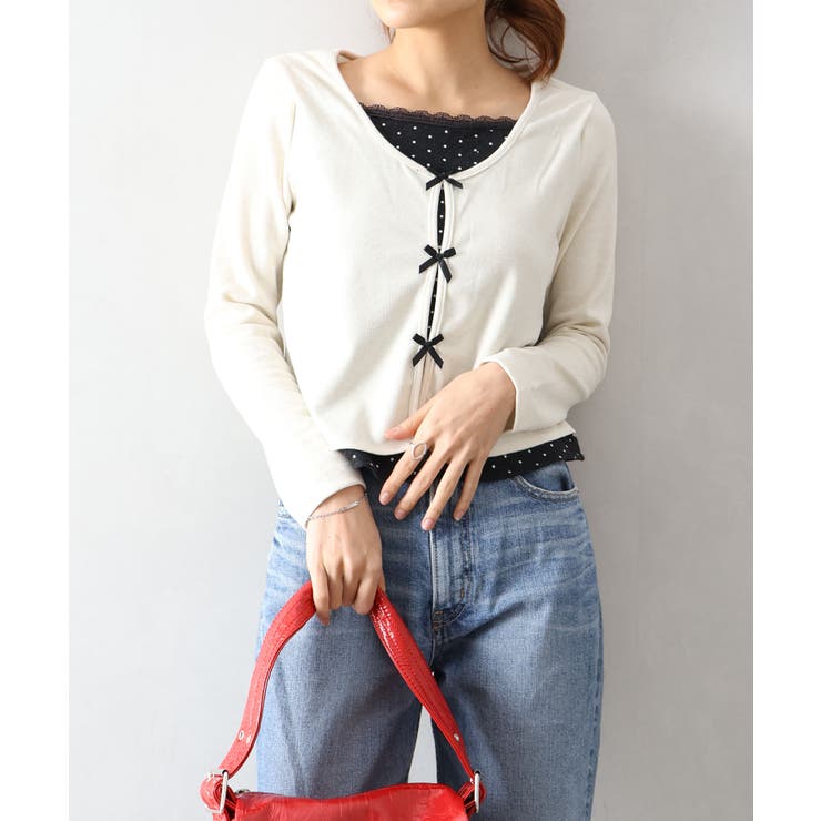 アイボリー | ドットインナーリボンフェイクレイヤード | SpRay