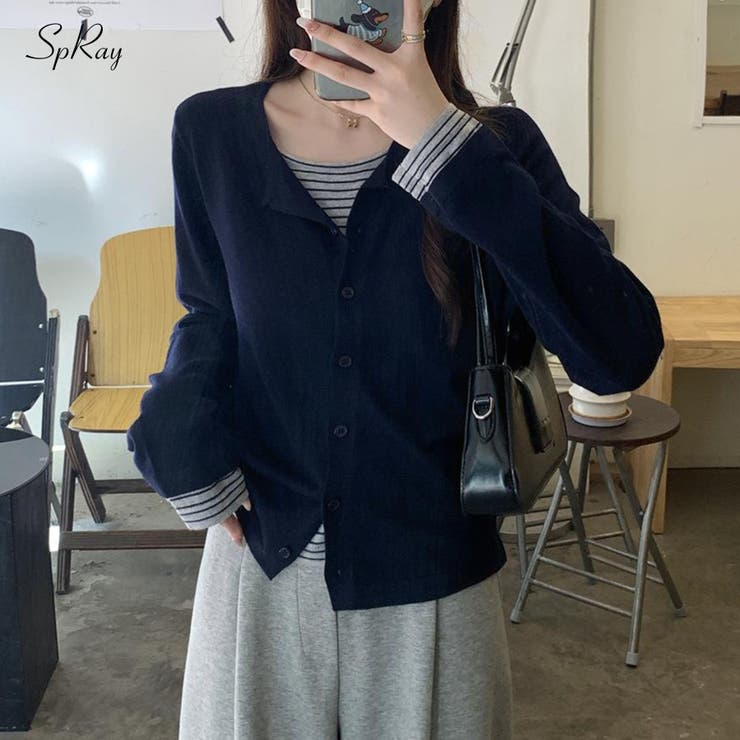 ボーダーレイヤードカーディガン | SpRay | 詳細画像1 