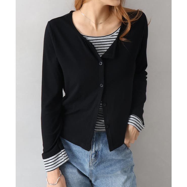 ブラック | ボーダーレイヤードカーディガン | SpRay