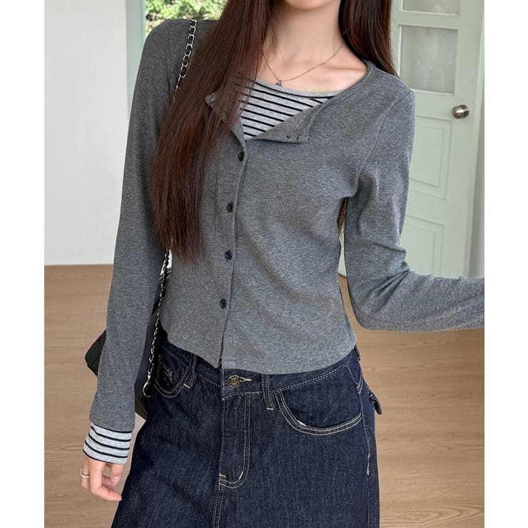 グレー | ボーダーレイヤードカーディガン | SpRay