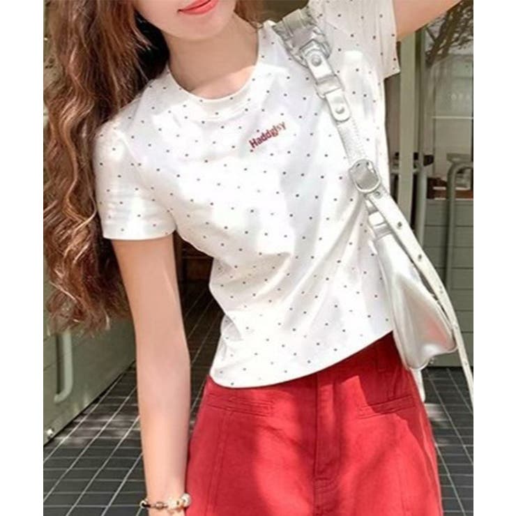 ホワイト | ドットロゴ半袖刺繍トップス | SpRay
