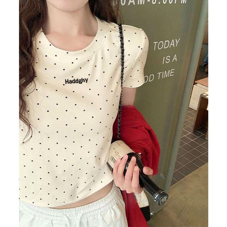 アイボリー | ドットロゴ半袖刺繍トップス | SpRay