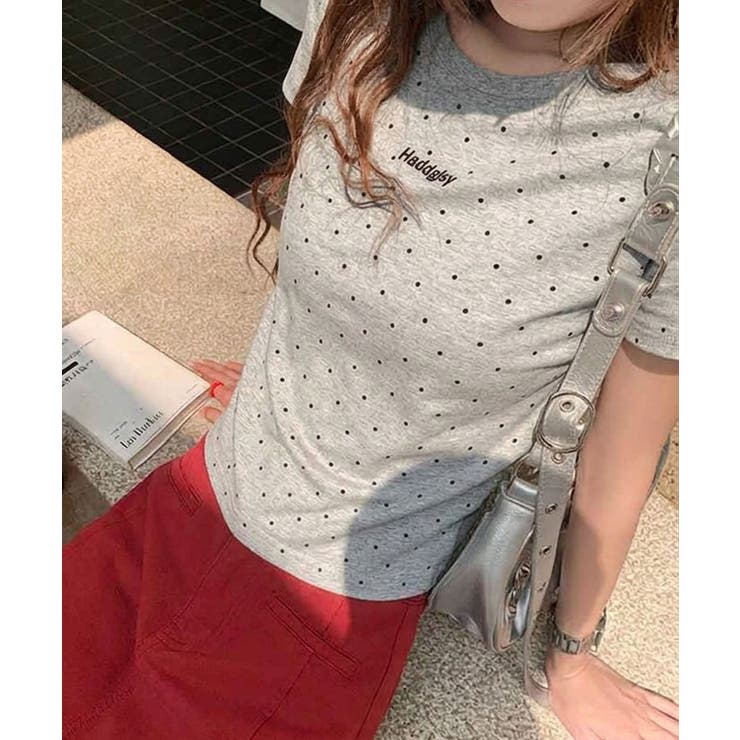 グレー | ドットロゴ半袖刺繍トップス | SpRay